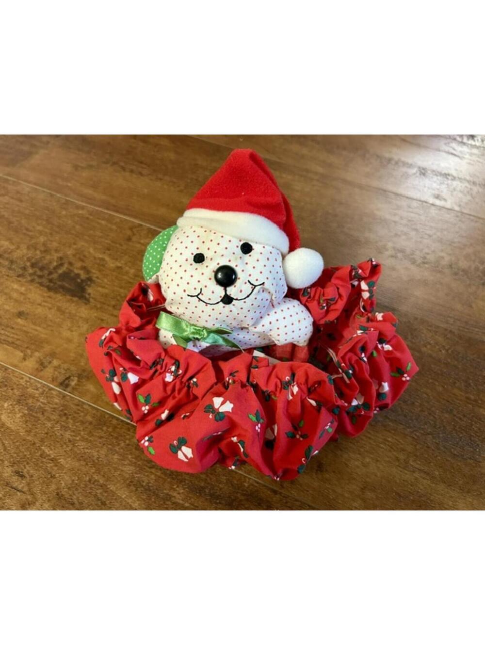 Avon Holiday Themed Plush Dog with Red Floral Skirt